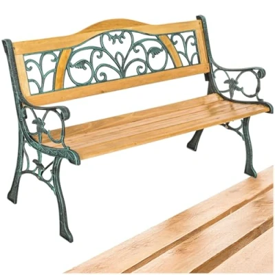 Abbildung von tectake Gartenbank Sitzbank Kathi 2 Sitzer aus Holz und Gusseisen 124x60x83cm,