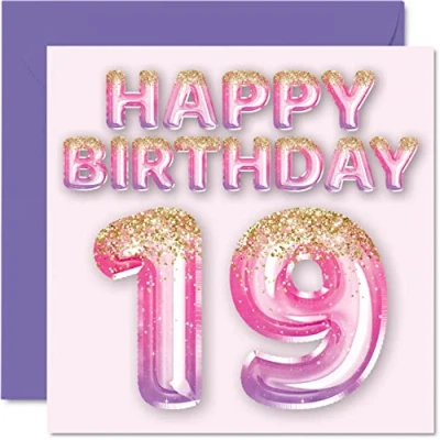 Abbildung von Geburtstagskarte zum 19. Geburtstag für Frauen rosa &amp; lila Glitzerballons Happy Karten 19 Jahre alte Frau Tochter Schwester Tante Cousin 145 mm Neunzehnten Grußkarten Geschenk