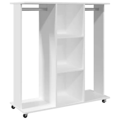 Abbildung von vidaXL Kleiderschrank, Garderobenschrank mit Rollen 2 Kleiderstangen, Schrank Stauraum für Schlafzimmer, Garderobe, Modern, Weiß Holzwerkstoff