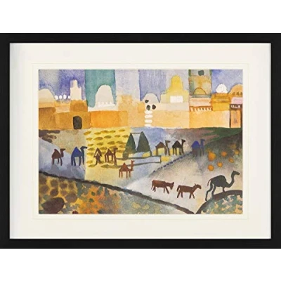 Abbildung von 1art1 August Macke Poster Kairouan I, 1914 Gerahmtes Bild Mit Edlem Passepartout Wand Bilder Im Bilderrahmen 80x60 cm
