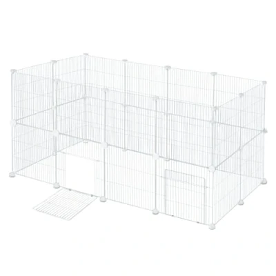 Abbildung von EUGAD Freilaufgehege Kaninchen, Meerschweinchen Gehege, Gehege für Kleintiere, Kleintiergehege, Freigehege Hamster, Schildkröten Hasenstall innen inkl. Tür DIY 142x72x72cm Weiß