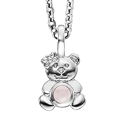 Abbildung von Engelsrufer Herzengel Mädchen Kinder Halskette aus Sterling Silber und einem Teddybär Anhänger mit Rosenquarz Stein Karabinerverschluss längenverstellbar nickelfrei
