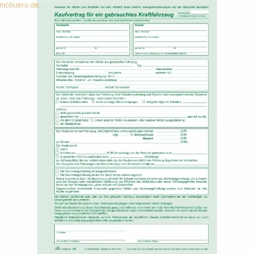 Abbildung von 25 x RNK Kaufvertrag für ein gebrauchtes Kraftfahrzeug SD A4 6 Blatt