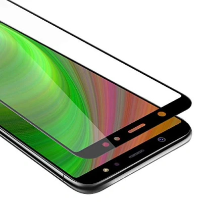 Abbildung von Cadorabo Vollbild Panzer Folie kompatibel mit Samsung Galaxy A6 2018 Schutzfolie in TRANSPARENT SCHWARZ Gehärtetes (Tempered) Display Schutzglas 9H Härte 3D Touch
