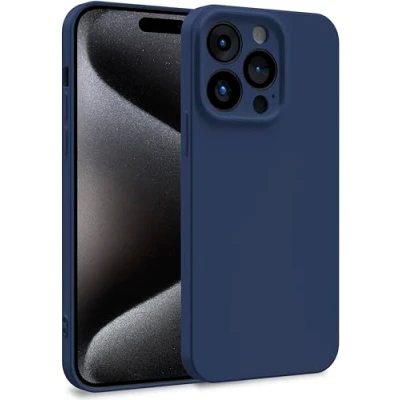 Abbildung von MyGadget Silikon Hülle kompatibel mit Apple iPhone 15 Pro Zweilagige Handyhülle Kameraschutz Cover Innenfutter &amp; außen Dunkelblau