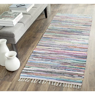 Abbildung von SAFAVIEH Modern Teppich für Wohnzimmer, Esszimmer, Schlafzimmer Rag Rug Collection, Kurzer Flor, Grau und Multi, 69 X 183 cm