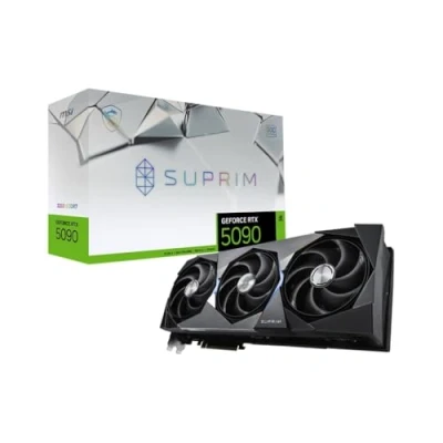 Abbildung von MSI GeForce RTX 5090 32G SUPRIM SOC — 32GB GDDR7 (28Gbps/512 bit), PCIe 5X 16, Boost: 2565 MHz, HDMI 2.1b, DisplayPort 2.1b