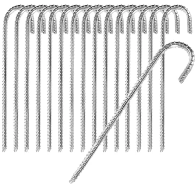 Abbildung von com four® 16x XL Bodenanker aus massivem Stahl, J Form 38 cm, Ø 1 cm verzinkte Erdanker für Zelt, Pavillon, Hüpfburg, Trampolin, auch als Bewehrungsstab den Boden, stabil &amp; rostfrei