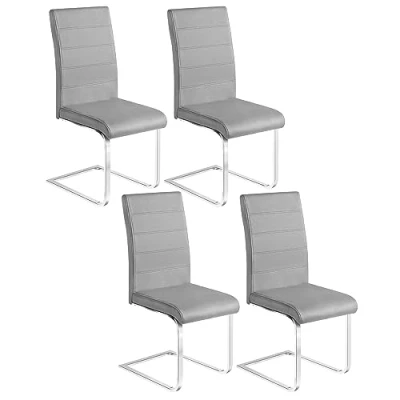 Abbildung von WOLTU Esszimmerstühle 4er Set, Schwingstuhl, Freischwinger Stuhl, Küchenstuhl, Samtstuhl, Polsterstuhl, mit hoher Rückenlehne, für Esszimmer Esstisch Küche Wohnzimmer Büro, Dunkelgrau, BH377dgr 4