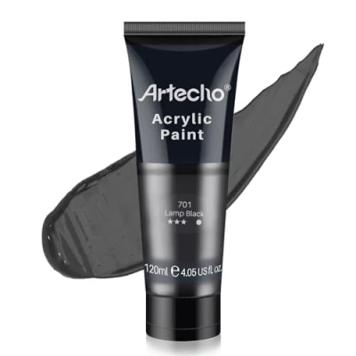 Abbildung von Artecho Acrylfarbe Schwarz 120 ml, Wasserfest und Lichtecht, Schnell Trocknend, für Leinwand, Holz, Stoff, Handwerk, Leder Stein.
