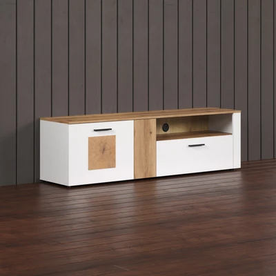 Abbildung von INOSIGN TV Schrank &quot;Valencia&quot;, (1 St.), Lowboard in Weiß/Eiche mit Hirnholzapplikationen 170/42/50 cm