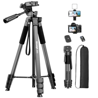 Abbildung von Nineigh Handy Stativ, 160cm Leichtes Kamera Stativ für Smartphone mit Fernbedienung und Handyhalter, Tragbares Camera Tripod Ständer iPhone/Kamera/Action