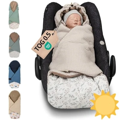 Abbildung von ULLENBOOM Einschlagdecke Babyschale Sommer, Aus 100% OEKO TEX Materialien Floral Sand (Made in EU) Babydecke für Autositz, Babywanne oder Kinderwagen, kuschelige Decke Babys (0 bis 9 Monate)