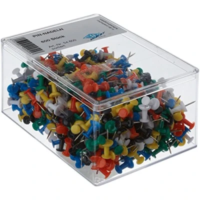 Abbildung von Wedo 54600 Pinwandnadeln Diabolo Form (in Klarsichtdose) 600 Stück farbig sortiert