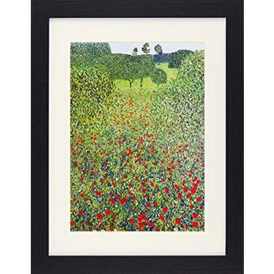 Abbildung von 1art1 Gustav Klimt Poster Mohnblumenwiese 1907, Gerahmtes Bild Mit Edlem Passepartout Wand Bilder Im Bilderrahmen 40x30 cm