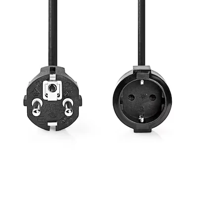 Abbildung von NEDIS Stromkabel Schutzkontaktstecker Schutzkontaktsbuchse gerade Vernickelt 2.00 m rund PVC Schwarz Plastikbeutel