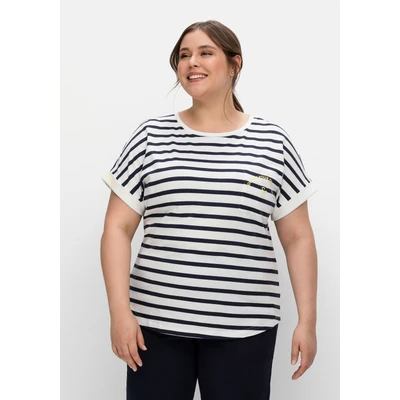 Abbildung von Sheego Ringel Tshirt print, Damen, Größe: 40/42, Weiß/nachtblau