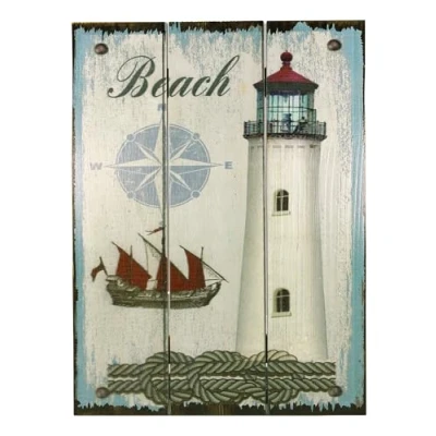 Abbildung von Sea Club Wandbild Leuchtturm mit roten Akzenten Bild Holz 29x39cm Maritime Deko