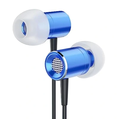 Abbildung von CSL In Ear Kopfhörer mit kraftvollem Klang, bequemem rutschfestem Sitz und 6 Silikonaufsätze, 1,2 m Kabel, effektive Dämpfung von Umgebungsgeräuschen, Blau