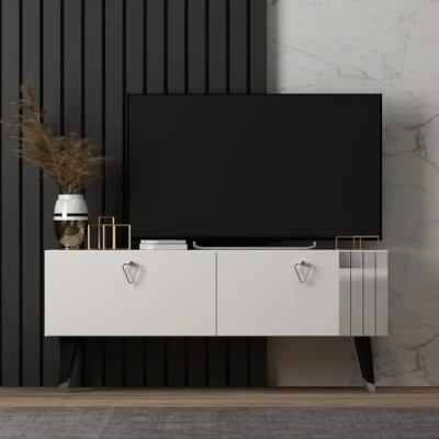 Abbildung von Hanah Home Stylish White TV Stand, 120 x 30 50 cm 100% Melamine Coated Particle Board, 18 mm Thick Durable PVC Legs, Perfect for Modern Living Rooms
