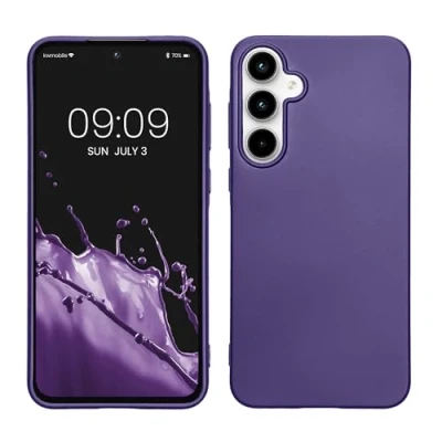 Abbildung von kwmobile Case kompatibel mit Samsung Galaxy A55 5G Hülle Schutzhülle aus Silikon metallisch schimmernd Handyhülle Metallic Blauviolett