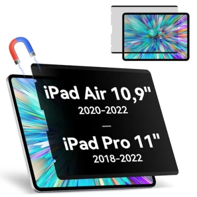Abbildung von Magnetischer Blickschutzfilter Kompatibel Mit iPad Air 5.Generation 2022 &amp;iPad 4 2020 10,9 Zoll Pro 11(2022 2018), Abnehmbar Anti Glare Blaulicht Privacy Screen Blickschutzfolie Sichtschutz