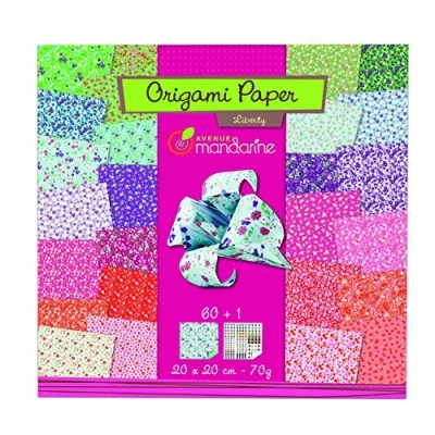 Abbildung von Avenue Mandarine 52509O Origami color Papier (quadratisch, 20 x cm, mit Faltanleitung, 60 verschiedenen Blätter und 1 Blatt Augenset, Liberty)