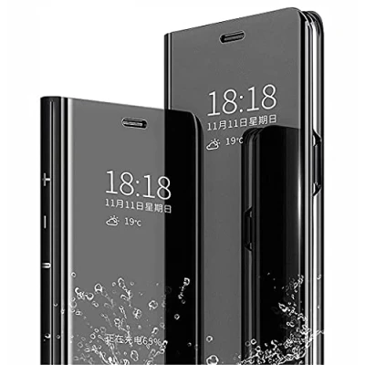 Abbildung von SEEKO Hülle für Samsung Galaxy A53 5G, Handyhülle Clear View Cover Spiegel Flip PU Leder Plating PC Schutzhülle mit Hart Standfunktion Schwarz