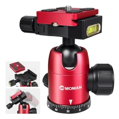 Abbildung von Moman Stativ Kugelkopf Stativkopf 360 Grad drehbar Panorama bis zu 10kg Tragekraft mit 1/4 Zoll Schnellwechselplatte für DSLR Kamera Camcorder Einbeinstativ
