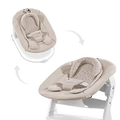 Abbildung von Hauck Disney ALPHA Wippe 2 in 1 Neugeborenen Set, gemütliche Babywippe ab Geburt, kompatibel mit Holz Grow Along Hochstuhl Alpha+, Beta+, Sitzminimizer (Winnie Puuh Beige)