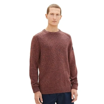 Abbildung von TOM TAILOR Herren 1038246 Basic Strick Pullover aus Baumwolle, 32740 navy red orange Blue Mouline, L