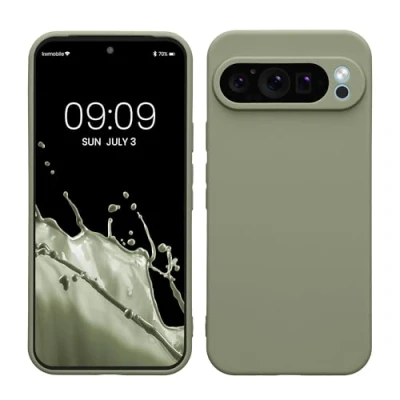 Abbildung von kwmobile Handyhülle kompatibel mit Google Pixel 9 Pro XL Hülle Handy Case aus weichem Silikon in Graugrün
