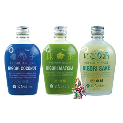 Abbildung von yoaxia ® 3 Sorten Pack [ 3x 300ml ] KIZAKURA Premium Nigori Sake (je 1x Coconut, Matcha, Sake) + ein kleiner Glücksanhänger gratis