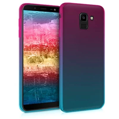 Abbildung von kwmobile Case kompatibel mit Samsung Galaxy J6 Hülle Handy Handyhülle Zwei Farben Pink Blau Transparent
