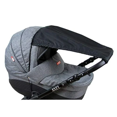 Abbildung von BABYLUX Sonnenschutz UV Rollo Schütz SONNENSEGEL Sonnendach für Kinderwagen Buggy (Schwarz)