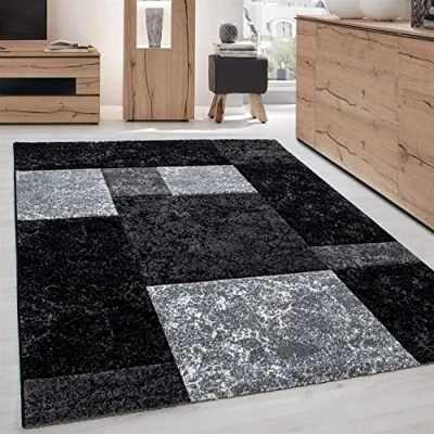 Abbildung von Carpettex Frisé Teppich Kariert Design, Rechteckig, Höhe: 13 mm, Designer Wohnzimmer Kurzflor Konturenschnitt Design