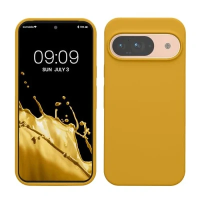 Abbildung von kwmobile Hülle kompatibel mit Google Pixel 9 / Pro Silikon Handy Case Handyhülle weiche Oberfläche kabelloses Laden Honiggelb