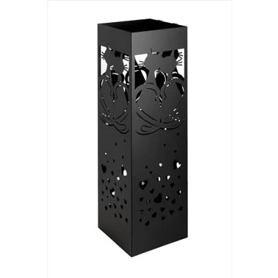 Abbildung von Neustein Schirmständer mit modernem Design aus Metall für Heim und Büro, Katzen Design, 2 Haken, 2X Wasserauffangschale herausnehmbar, 15,5x15,5x49cm, schwarz, quadratisch, Regenschirmständer, SC5001