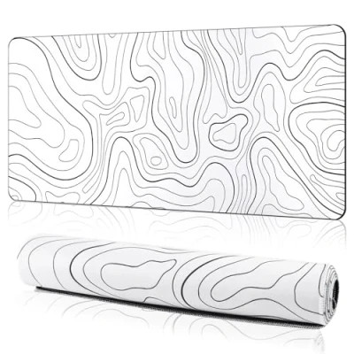 Abbildung von Gaming Mauspad XXL, 900x400mm, Fluid Art Groß Vernähte Kanten Wasserdicht, rutschfeste Schreibtischunterlage für Computer PC Professionelle Gamer, Verbessert Präzision, Weiß