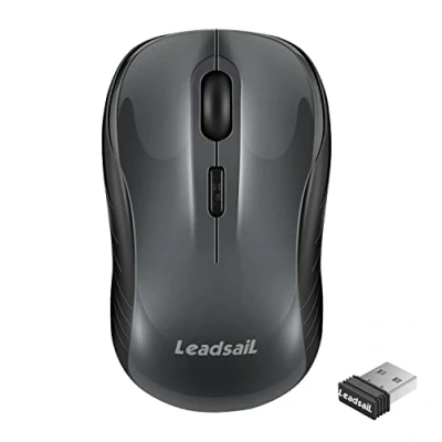 Abbildung von LeadsaiL Maus Kabellos, 2.4G Wireless Leise mit USB Empfänger, 1600 DPI Optical Tracking, 4 Tasten Mäuse, Für Links und Rechtshänder, Kompatibel PC, Mac, Laptop, Windows Grau