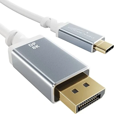 Abbildung von KabelDirekt 8K USB C auf DisplayPort 1.4 Adapter Kabel mit bruchfesten Vollmetall Steckern 2 m (überträgt 8K/60Hz vom Laptop/Smartphone Bildschirme DP 1.4, 3.1, Thunderbolt 3, Weiß)