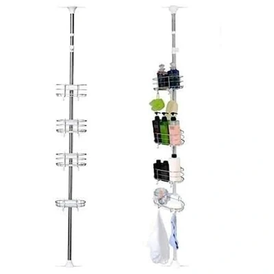 Abbildung von Iris Ohyama, Teleskopisches Eckregal, Dusche, 4 Körbe, 190 250 cm, ohne Bohren, Badezimmer Telescopic Rack BLT 19 Weiß