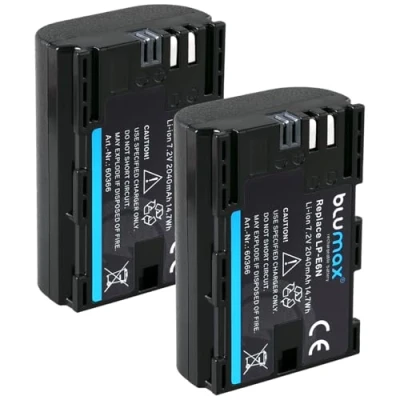 Abbildung von 2X Blumax Akku ersetzt Canon LP E6N LPE6N (echte 2040mAh) mit Infochip kompatibel XC10 XC15 EOS R RA R6 R5 R7 60D 70D 80D 90D 5D Mark I II III IV 6D 7D