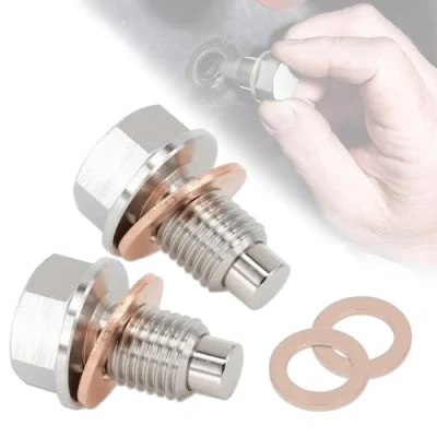 Abbildung von 2 Stück Magnetische Ölablassschraube, M14 x 1,5 Dichtung Ölwannenablassmutter, Ölwannenwanne Aus Rücklaufablassschraube Auto Adapter mit 4 Dichtungen