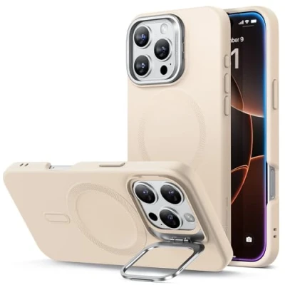 Abbildung von ESR für iPhone 16 Pro Hülle, Silikon Hülle mit Ständer, kompatibel MagSafe, integrierter Kameraständer, magnetische Handyhülle Pro, Cloud Serie, Beige