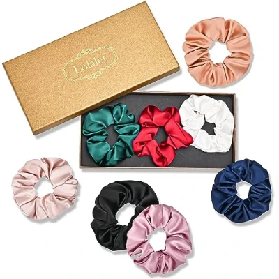 Abbildung von (8 Stück) Lolalet Haargummis Seide Scrunchies für Damen, Premium Satin Haargummis, Weiche Elastische Silk Pferdeschwanzhalter Damen Frauen Mädchen Haarschmuck 8 Farben L