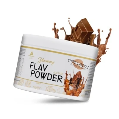 Abbildung von PEAK Yummy Flav Powder 250g Geschmack Chocolate Kiss I 50 Portionen Geschmackspulver wenig Kalorien Inulin Ballaststoffe mit Laktase zum Kochen Backen vegan low sugar 250 g