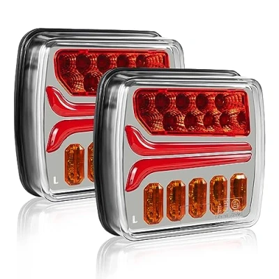 Abbildung von AOHEWEI 12/24 V 2 Stück LED Anhänger Rückleuchten, wasserdichter Bremspositionsleuchte, dynamischer Blinker, Nummernschildbeleuchtung für Wohnmobil, Wohnwagen, Traktor, LKW, Van, E Prüfzeichen