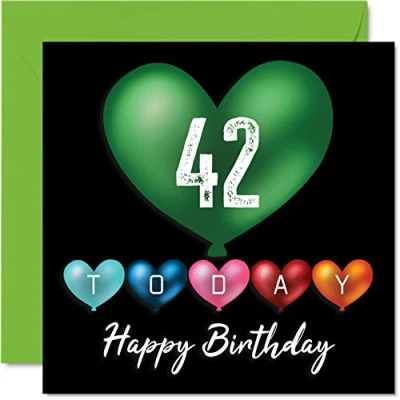 Abbildung von Lustige Geburtstagskarte zum 42. Geburtstag für Männer und Frauen Herzballons Happy Birthday Karte Vater, Mutter, Bruder, Schwester, Großvater, Nanny, Oma, Onkel, Tante, 145 mm x
