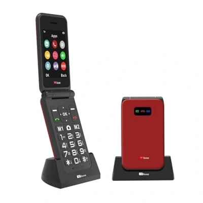 Abbildung von TTfone TT760 Klapptelefon 4G mit Großen Tasten für Senioren und Notruf Taste Entsperrtes Grundlegendes Mobiltelefon (Rot, Ladestation)